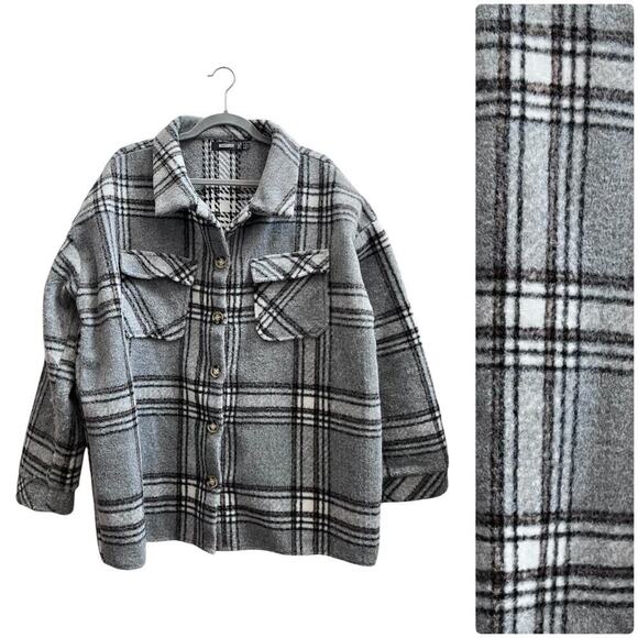 Missguided Gray Plaid Pocket Button Shacket Jacket Size 12/0XL - Picture 10 of 10